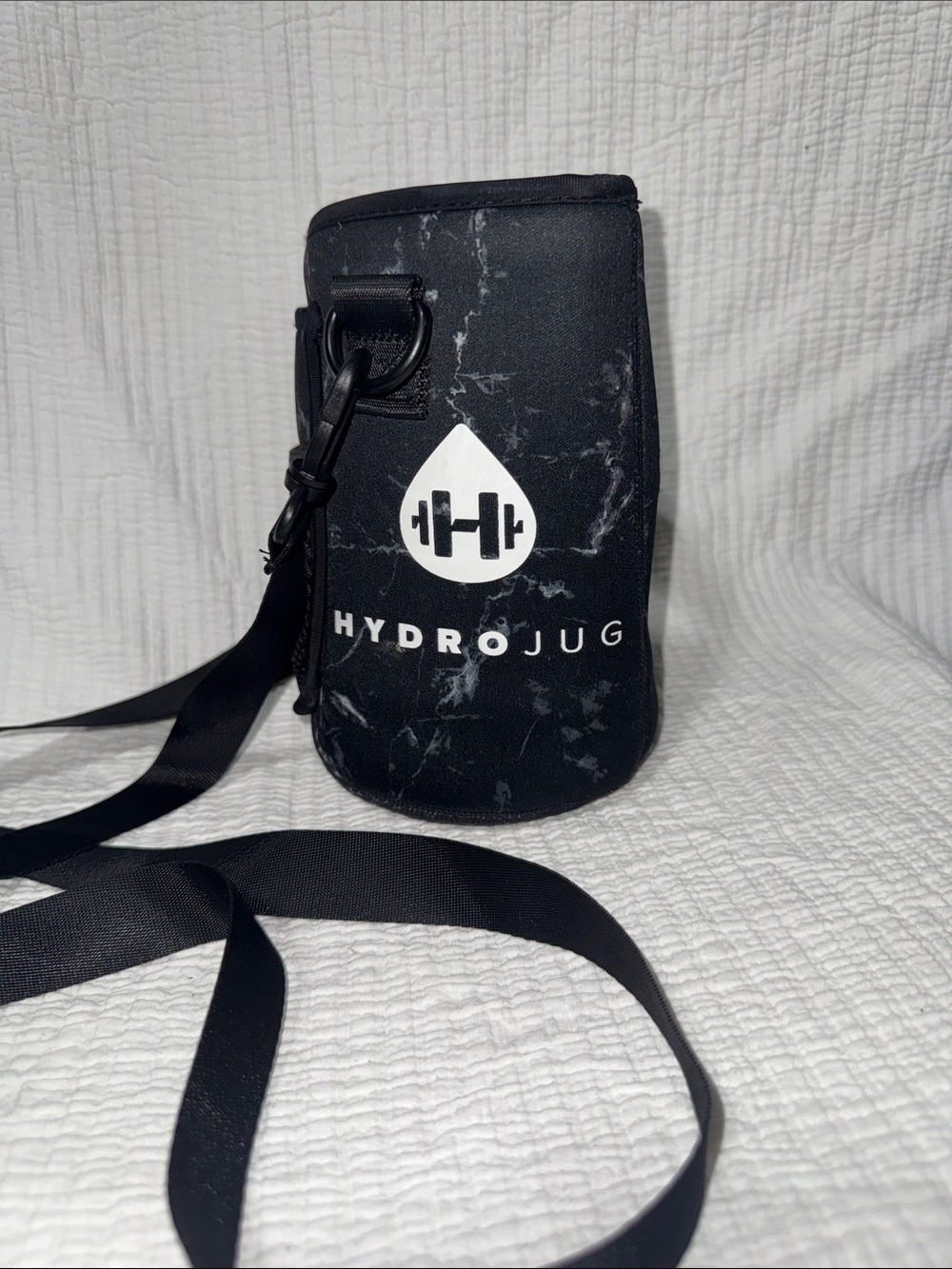 HydroJug Black Marble Neoprene Bottle Sling with White Logo
